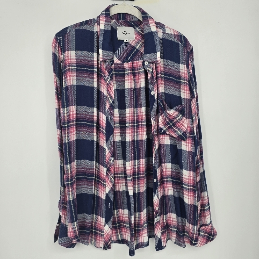 Rails Blue Pink Plaid Flannel long sleeve button down Shirt size medium